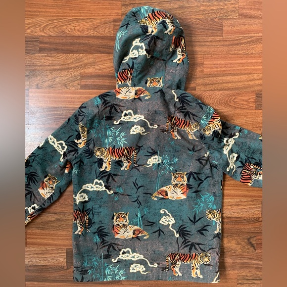 ASOS Overhead Hooded Jacket Coat Men Small Green Tigers Cotton Warm Pockets - Picture 6 of 6